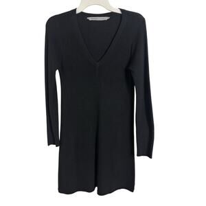 Athleta Merino Wool Blend Black Mini Sweater Dress V-Neck Size Small LBD Cozy